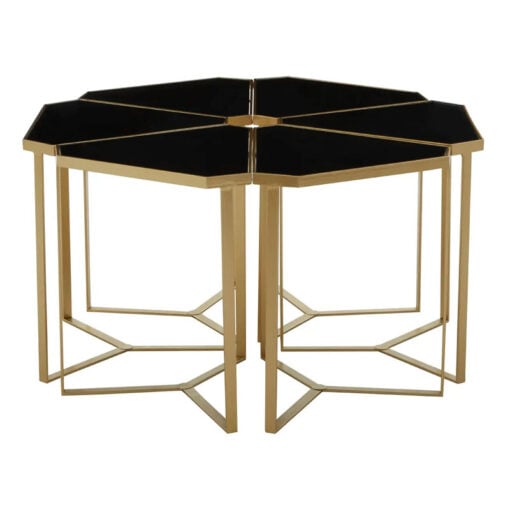 A Set Of 6 Gold Metal And Black Mirror Side Tables Forming A Large Coffee Table