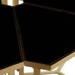 A Set Of 6 Gold Metal And Black Mirror Side Tables Forming A Large Coffee Table