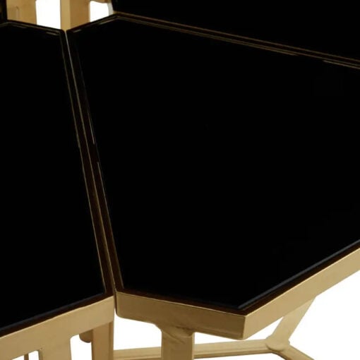 A Set Of 6 Gold Metal And Black Mirror Side Tables Forming A Large Coffee Table