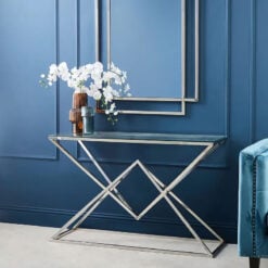Art Deco Silver Chrome Metal And Glass Abstract Prismatic Console Table