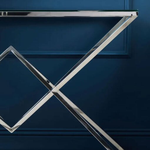 Art Deco Silver Chrome Metal And Glass Abstract Prismatic Console Table