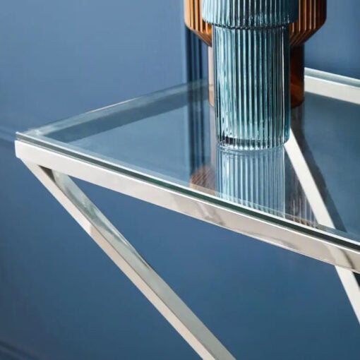 Art Deco Silver Chrome Metal And Glass Abstract Prismatic Console Table