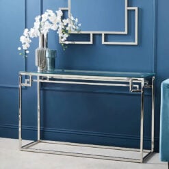Art Deco Silver Chrome Metal And Glass Console Table