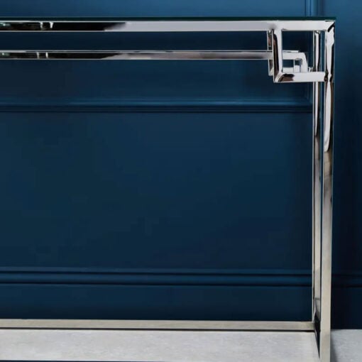Art Deco Silver Chrome Metal And Glass Console Table