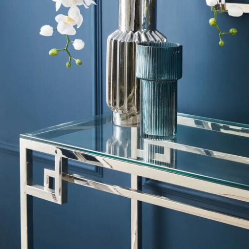 Art Deco Silver Chrome Metal And Glass Console Table
