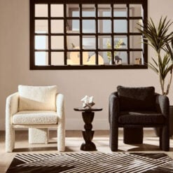 Black Boucle Tub Open Back Armchair Accent Chair With Cushion