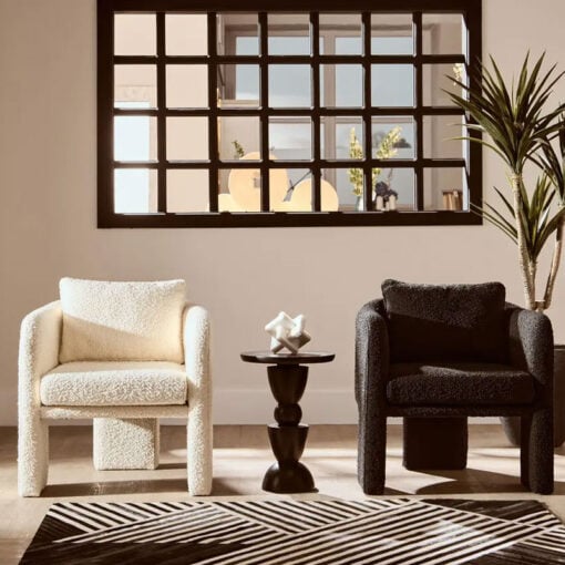Black Boucle Tub Open Back Armchair Accent Chair With Cushion