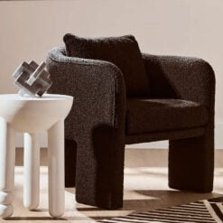 Black Boucle Tub Open Back Armchair Accent Chair With Cushion