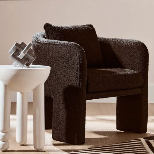 Black Boucle Tub Open Back Armchair Accent Chair With Cushion