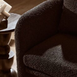 Black Boucle Tub Open Back Armchair Accent Chair With Cushion