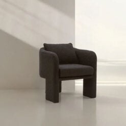 Black Boucle Tub Open Back Armchair Accent Chair With Cushion