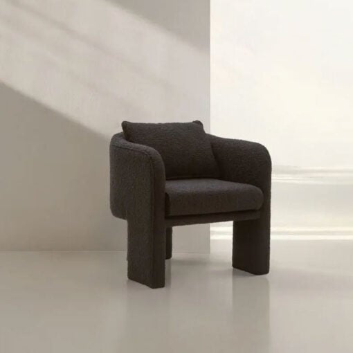Black Boucle Tub Open Back Armchair Accent Chair With Cushion