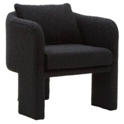 Black Boucle Tub Open Back Armchair Accent Chair With Cushion