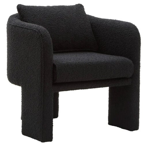 Black Boucle Tub Open Back Armchair Accent Chair With Cushion