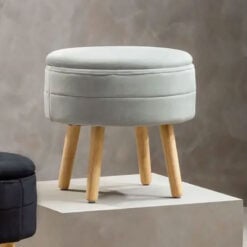Black Velvet And Solid Natural Wood Storage Vanity Stool Footstool