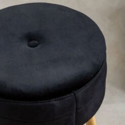 Black Velvet And Solid Natural Wood Storage Vanity Stool Footstool