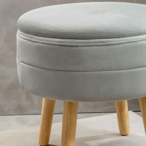 Black Velvet And Solid Natural Wood Storage Vanity Stool Footstool