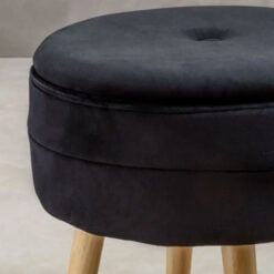 Black Velvet And Solid Natural Wood Storage Vanity Stool Footstool