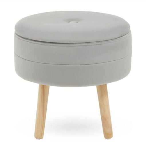 Black Velvet And Solid Natural Wood Storage Vanity Stool Footstool