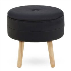 Black Velvet And Solid Natural Wood Storage Vanity Stool Footstool