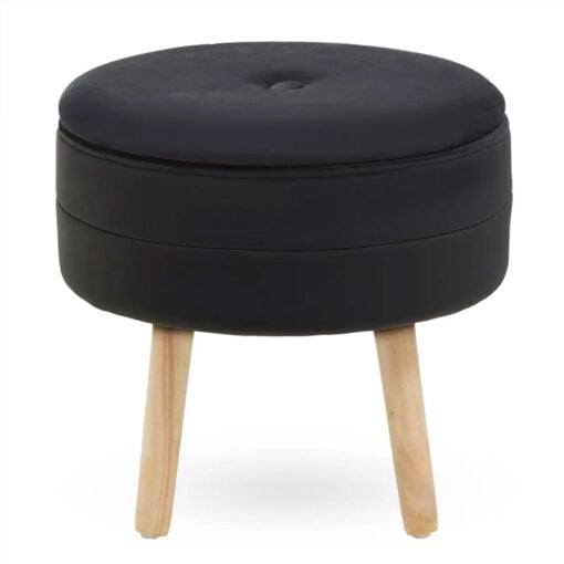 Black Velvet And Solid Natural Wood Storage Vanity Stool Footstool