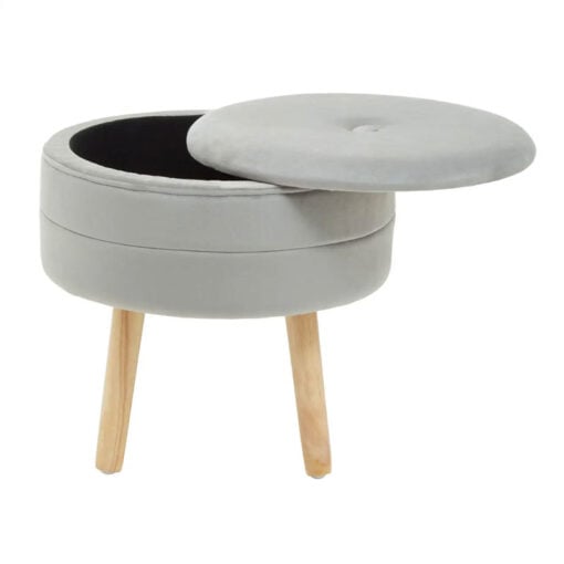 Black Velvet And Solid Natural Wood Storage Vanity Stool Footstool
