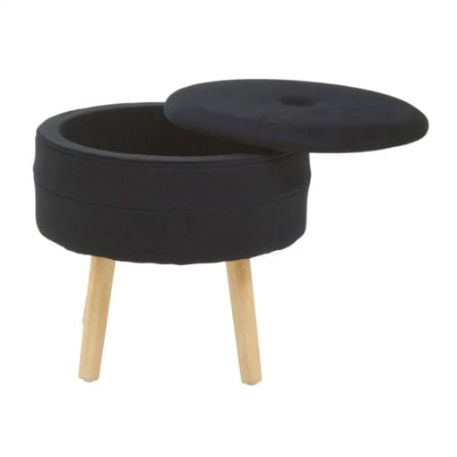 Black Velvet And Solid Natural Wood Storage Vanity Stool Footstool