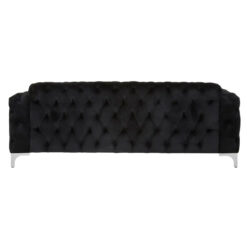Black Velvet Tufted Buttoned Chesterfield 3 Seater Sofa With Silver Chrome Legs