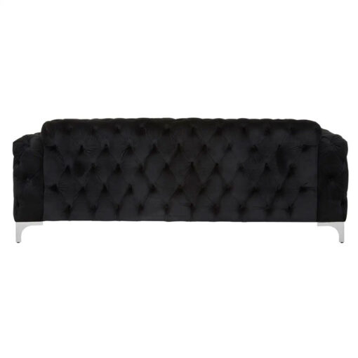 Black Velvet Tufted Buttoned Chesterfield 3 Seater Sofa With Silver Chrome Legs