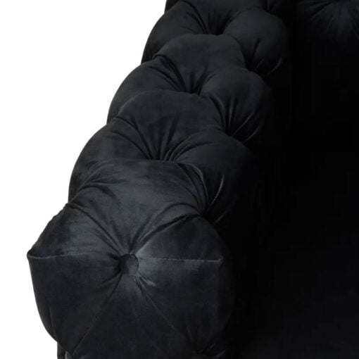 Black Velvet Tufted Buttoned Chesterfield 3 Seater Sofa With Silver Chrome Legs