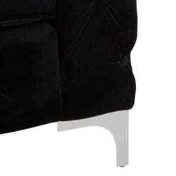 Black Velvet Tufted Buttoned Chesterfield 3 Seater Sofa With Silver Chrome Legs