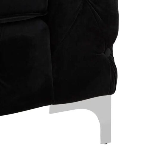 Black Velvet Tufted Buttoned Chesterfield 3 Seater Sofa With Silver Chrome Legs