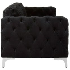Black Velvet Tufted Buttoned Chesterfield 3 Seater Sofa With Silver Chrome Legs