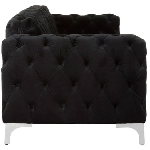 Black Velvet Tufted Buttoned Chesterfield 3 Seater Sofa With Silver Chrome Legs
