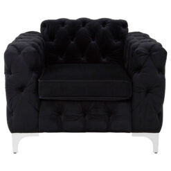 Black Velvet Tufted Buttoned Chesterfield Armchair With Silver Chrome Legs