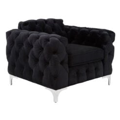 Black Velvet Tufted Buttoned Chesterfield Armchair With Silver Chrome Legs