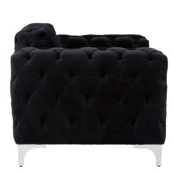 Black Velvet Tufted Buttoned Chesterfield Armchair With Silver Chrome Legs