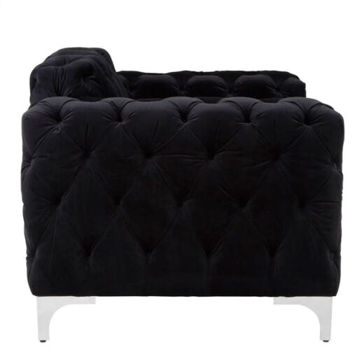 Black Velvet Tufted Buttoned Chesterfield Armchair With Silver Chrome Legs