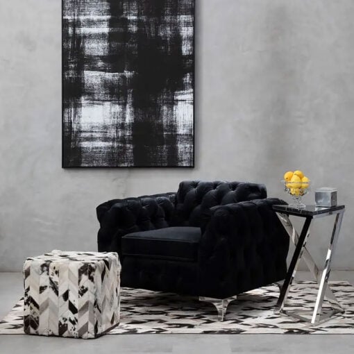 Black Velvet Tufted Buttoned Chesterfield Armchair With Silver Chrome Legs