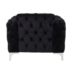 Black Velvet Tufted Buttoned Chesterfield Armchair With Silver Chrome Legs