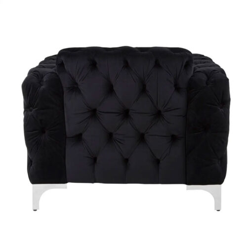 Black Velvet Tufted Buttoned Chesterfield Armchair With Silver Chrome Legs