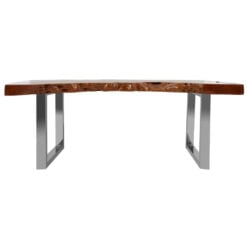 Boho Rustic Solid Brown Longan Wood Live Edge Coffee Table With Silver Chrome Metal Legs 120cm