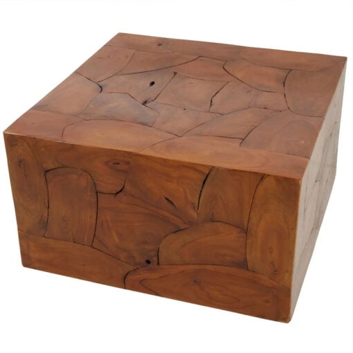 Boho Rustic Solid Brown Teak Wood Cube Chunky Coffee Table 80cm