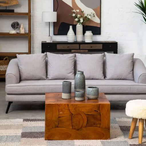 Boho Rustic Solid Brown Teak Wood Cube Chunky Coffee Table 80cm