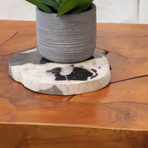 Boho Rustic Solid Brown Teak Wood Cube Chunky Coffee Table 80cm