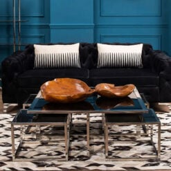 Chrome Silver Metal And Black Glass Set Of 1 Coffee Table And 4 Nesting Side Tables