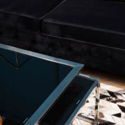 Chrome Silver Metal And Black Glass Set Of 1 Coffee Table And 4 Nesting Side Tables