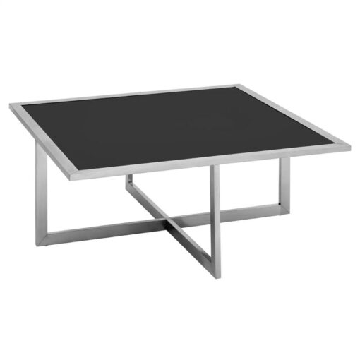 Chrome Silver Metal And Black Glass Set Of 1 Coffee Table And 4 Nesting Side Tables