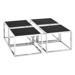 Chrome Silver Metal And Black Glass Set Of 1 Coffee Table And 4 Nesting Side Tables