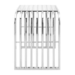 Contemporary Slatted Rows Curved Silver Chrome Metal And Glass Side Table